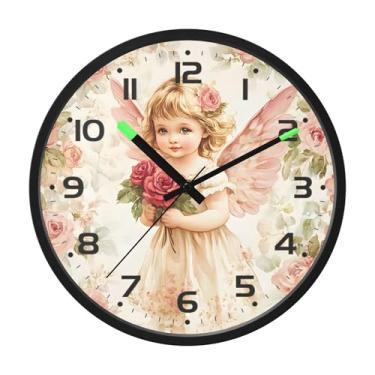 Imagem de SEHANY Lindo relógio de parede anjo silencioso sem tique-taque relógio redondo operado por bateria 30 cm controle de som luz noturna relógios de parede para sala de estar, cozinha, quarto, escritório