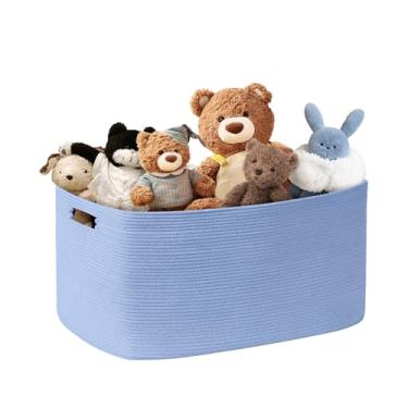 Imagem de SunNewt Cesta de roupa pequena para bebês meninas de 60 L para armazenamento no berçário, cestas fofas de corda de algodão para crianças, presentes, cobertor de vime quadrado boho para sala de estar