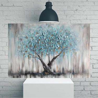 Imagem de Arte de parede em tela rústica vintage impasto azul dourado - Pôster sem moldura de 30 x 45 cm - Ideia de presente para decoração de casa e escritório para sala de estar, quarto, cozinha e café