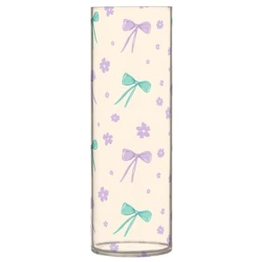 Imagem de CEBUGI Vaso de flores com laços coloridos 10 x 30 cm, vaso cilíndrico para flores, vaso transparente inquebrável para festa de casamento, decoração de casa