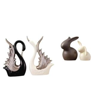 Imagem de Whtkoph Conjunto de Esculturas E Estátuas de Cisnes em Cerâmica, para Decorar Prateleiras, Aniversários, Lareiras, Suportes de TV E Braços de Móveis.