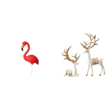 Imagem de Whtkoph Enfeite para Jardim de Fadas com Estátua de Flamingo E Rena Europeia, Perfeito para As Festas de Fim de Ano. Peça de Colecionador para Entusiastas de