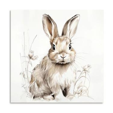 Imagem de Kunstorner Desenho de desenho de coelho vintage imagens de arte decoração de parede de casa de fazenda vintage tela de coelho para sala de estar quarto escritório 13,5 x 13,5 cm