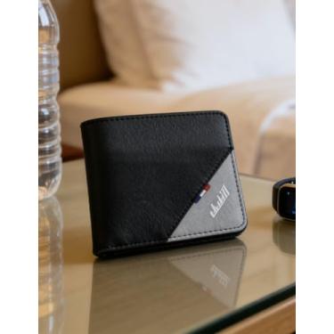 Imagem de Carteira masculina dobrável de negócios, retalhos de couro com vários compartimentos para cartões (preto)