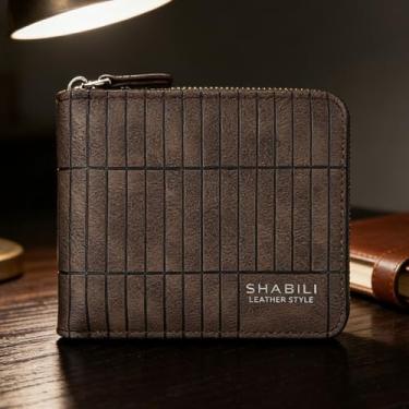 Imagem de Carteira masculina fashion marrom escuro com fivela horizontal de microfibra de cor sólida, design contemporâneo com fivela segura e interior macio ao toque