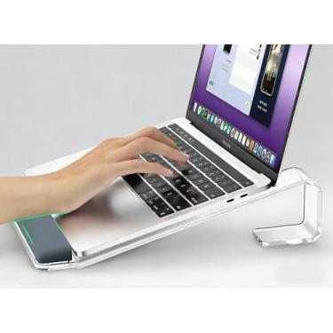 Imagem de Wymexen Suporte de laptop de acrílico transparente com descanso de pulso removível - Suporte ergonômico para computador para MacBook de 10 a 17 polegadas, Dell, XPS, HP e mais, organizador de mesa