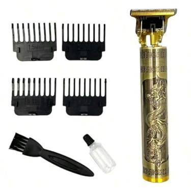 Imagem de Máquina Profissional Dragão Acabamento Sem Fio Cabelo Barba Pezinho Personalizada Com Limitador de Lamina Ajustável Recarregável 4 Pentes Óleo Escovinha Kit Conjunto Aparador Acabamento