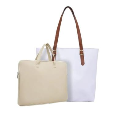 Imagem de Kit Bolsa Sacola + Pasta para Notebook 14 a 17 Polegadas com Alça, Bolsa Grande para Trabalho Estudo Viagem(Pasta Marfim + Sacola Branca)