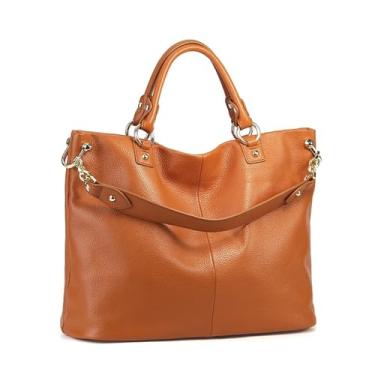 Imagem de RORFFK Bolsa feminina de couro genuíno sólida casual bolsa de luxo grande capacidade elegante bolsa tiracolo bolsa de transporte, Marrom, 35-28-15cm