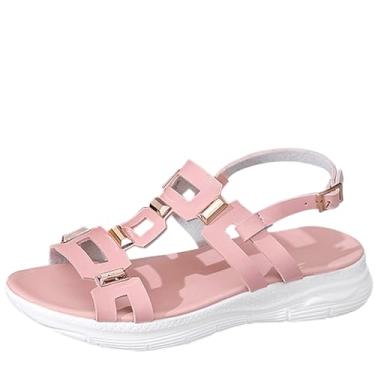 Imagem de Sandálias rasteiras casuais femininas vazadas com uma alça estilo retrô para praia, leve e confortável, rosa, 35