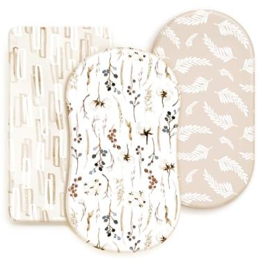 Imagem de GRSSDER Conjunto de Lençol Elástico Ultramacio, Ajuste Universal para Berço, Cesta de Moisés, Oval Retangular, Colchão Seguro e Confortável, Elegante Flora para Bebês