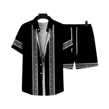 Imagem de Conjunto Vintage Masculino De 2 Peças Camisa De Manga Curta Com Botões