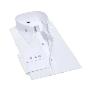 Imagem de Camisa Social Branca Masculina Slim Fit Com Fivela De Cristal E Strass