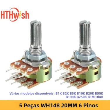 Imagem de Potenciômetro Duplo De 20MM 6 Pinos, 5 Peças, WH148 B1K B2K B5K B10K B