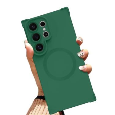 Imagem de AIGOMARA Capa magnética para Samsung Galaxy S24 Ultra de 6,8 polegadas [compatível com MagSafe] Capa protetora de TPU macio verde sólido com cantos reforçados à prova de choque para mulheres e homens