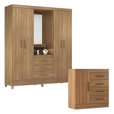 Imagem de Cômoda MontevidÃ:copyright:u e Guarda Roupa Casal Capelinha PÃ:copyright:rsia Amêndola Touch - Demóbile