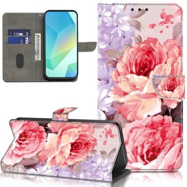Imagem de ALILANG Capa para Samsung Galaxy A35 5G, carteira de couro PU com suporte para cartão de função de pé e alça de pulso para Galaxy A35 - Rosas pintadas a óleo