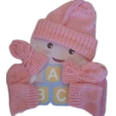 Imagem de Touca, Meia e Luvas - Conjunto para Bebê em Lã (rosa) - Artesanato