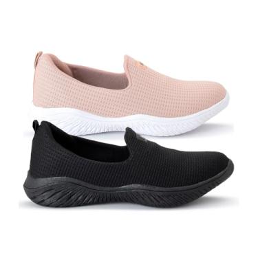Imagem de Kit 2 Sapatilha Feminina Ortopédica Calce Fácil Sem Cadarço Facite Esporão Leve Confortável (Nude e Preto, BR, Adulto, Numérico, 35)