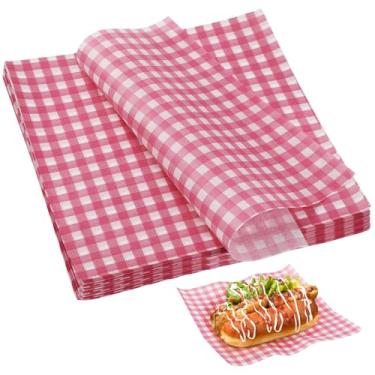 Imagem de 150 peças de folhas de papel encerado de 18 x 18 cm, forros de cesta de alimentos WD&CD premium, pequenas folhas de papel quadriculadas premium, forros de cesta de alimentos para churrasco, piquenique