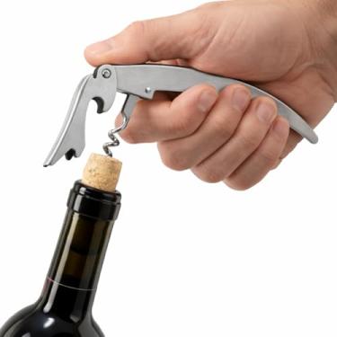 Imagem de Saca Rolhas Abridor De Garrafas 11 cm Em Inox 2 Estágios Para Vinhos E Garrafas Com Cortador De Lacre Manual Ergonômico E Compacto Aço Inox