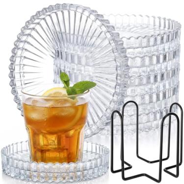 Imagem de Remerry Conjunto de 6 peças de porta-copos transparentes com suporte de arame porta-copos de vidro para bebidas 10 x 2 cm copos redondos de cristal para decoração de mesa de centro para escritório