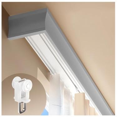 Imagem de Trilho de cortina silenciosa de fileira dupla - Trilho de teto de liga de alumínio 3 em 1 resistente para divisórias de sala e janelas de sacada - Sistema de planador suave para fácil operação