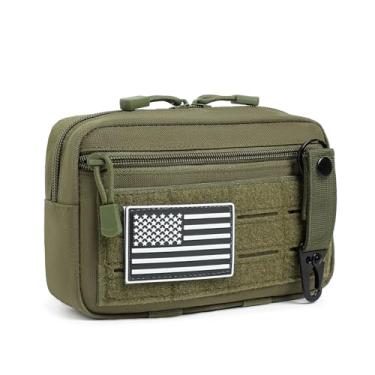 Imagem de Bolsa tática Molle Admin Utility corte a laser EDC, bolsa modular horizontal, inclui emblema da bandeira dos EUA e chaveiro (verde militar)