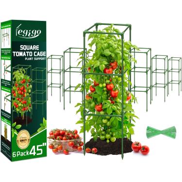 Imagem de Legigo Pacote com 6 gaiolas quadradas de tomate para jardim - Gaiola de suporte de planta de tomate de até 114 cm, estacas de jardim de treliça de tomate de aço resistente para jardim elevado escalada