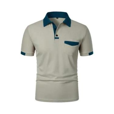 Imagem de Camisa Polo Masculina Leve E Respirável De Manga Curta Com Bolsos Em C
