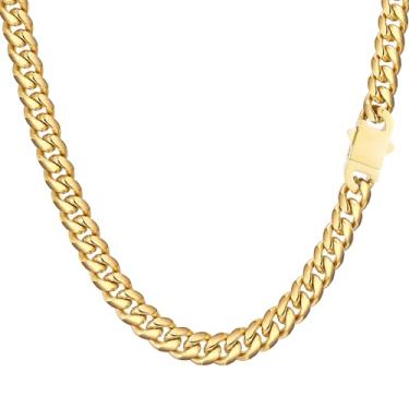Imagem de Colar Miami Cubano para homens e mulheres banhado a ouro prata preto aço inoxidável corrente 5 mm/7 mm/8 mm/9 mm/12 mm/14 mm largura 18 a 76.2 cm fecho seguro hip hop joias presentes para homens