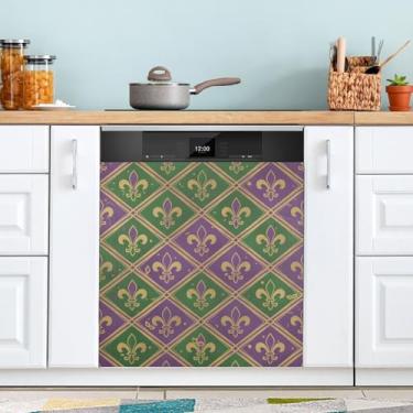 Imagem de ATTX Capa magnética vintage para lava-louças Mardi Gras | Adesivo decorativo de eletrodomésticos de 58,4 cm x 66 cm para armários domésticos e eletrodomésticos (214)