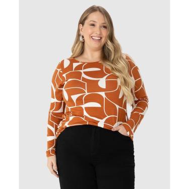Imagem de Blusa Feminina Plus Size Geométrico Manga Longa Em Viscose Stretch-Feminino