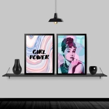 Imagem de Kit 2 Quadros Audrey Girl Power 33X24Cm Moldura Preta
