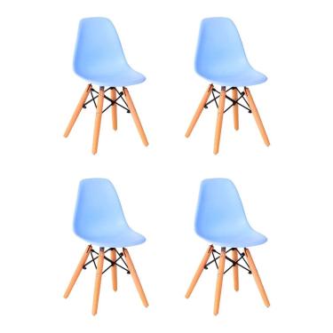 Imagem de Kit 4 Cadeiras Infantil Eames Polipropileno Base Madeira Eiffel Espresso Móveis Azul