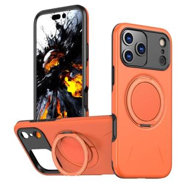 Imagem de HUHUCASE Capa para iPhone 12/13/14/15/16/17 Pro Max, suporte magnético giratório de 360°, 【Compatível com MagSafe】, resistente a quedas e arranhões (laranja, iPhone 16E)