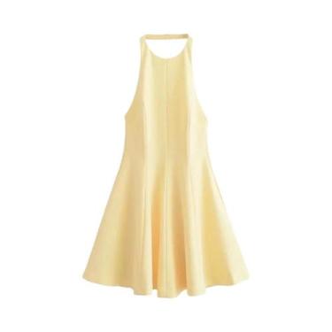 Imagem de Vestido De Festa Amarelo Com Alças E Ruffles Para Mulheres, Elegante M