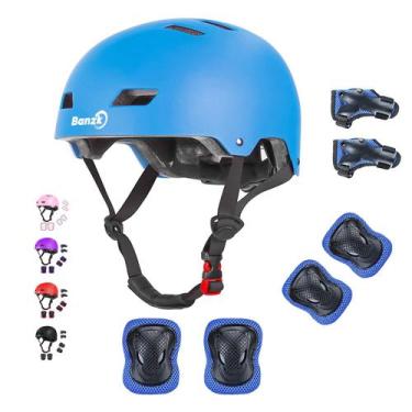 Imagem de Capacete Banzk Kids Bike com joelheiras, cotoveleiras, protetores de p