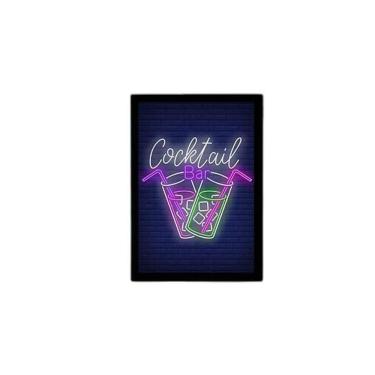 Imagem de Quadro Cocktail Bar Simulando Neon 45X34 Com Vidro Preta