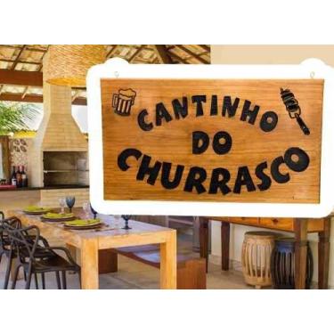 Imagem de Placa Decorativa Madeira Maciça Entalhada Área De Churrasco - DLima ar