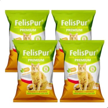 Imagem de Kit com 4 Areia Higiênica Mandioca e Bentonita Natural Sanitária Biodegradável de Grãos Finos de para Gatos 4kg Torrões Firmes