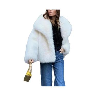 Imagem de Jaqueta De Pelo Sintético Marrom Para Mulheres, Com Decote Em V E Mang