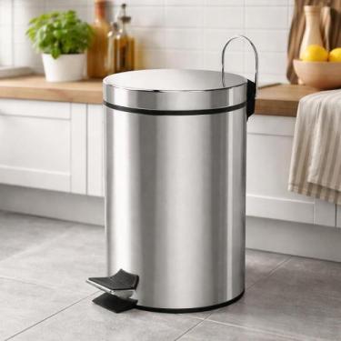Imagem de Lixeira Inox 5 litros com pedal e cesto removível Compacta Redonda Mul
