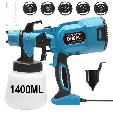 Imagem de Pistola De Pintura Pulverizar Tinta 750w C/Bico De Metal, Pistola Pintura Elétrica Pulverizador 750w 1400ml C/5 Bicos (110v)