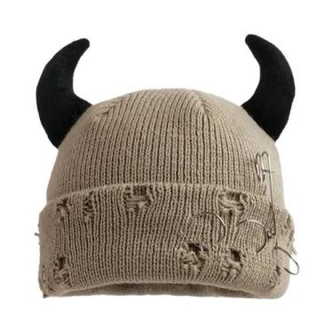 Imagem de Gorro De Inverno Unissex Com Chifres De Diabo Em Tricô, Touca Quente D