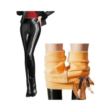 Imagem de Leggings De Couro PU Grossas De Cintura Alta Para O Inverno, Brilhante