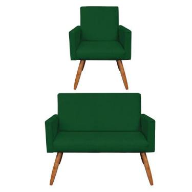 Imagem de Kit 01 Namoradeira com 01 Poltrona Larissa Suede Pés Palito Castanho D