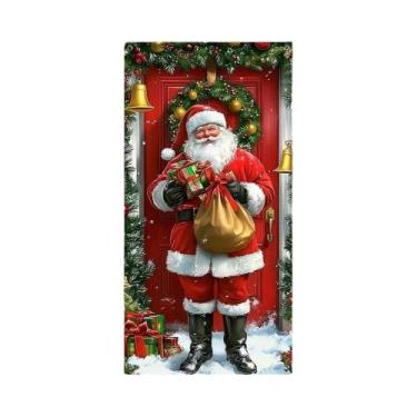 Imagem de Bandeira De Natal 2D Com Papai Noel E Coelho Para Porta, Decoração De 