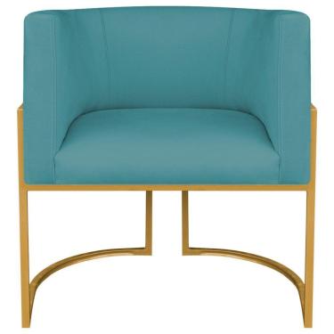 Imagem de Poltrona Decorativa Luna Base De Ferro Dourado Suede Cor Azul Turquesa