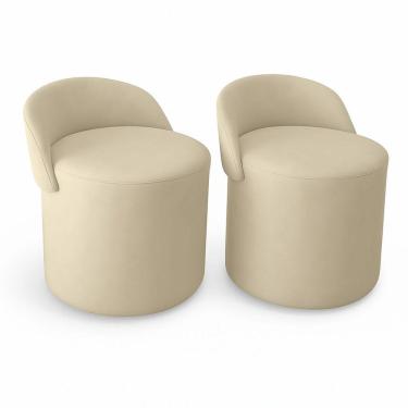 Imagem de Kit 2 Puff Encosto Orgânico Linho Quarto Sala Estar Redondo Bege